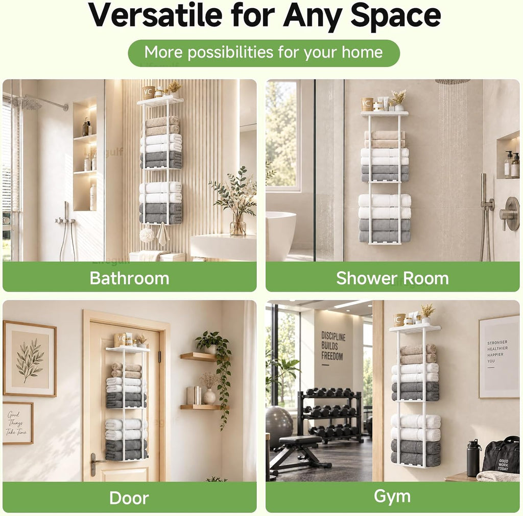 3-Tier Wall Mounted Towel Rack for Bathroom Storage, White