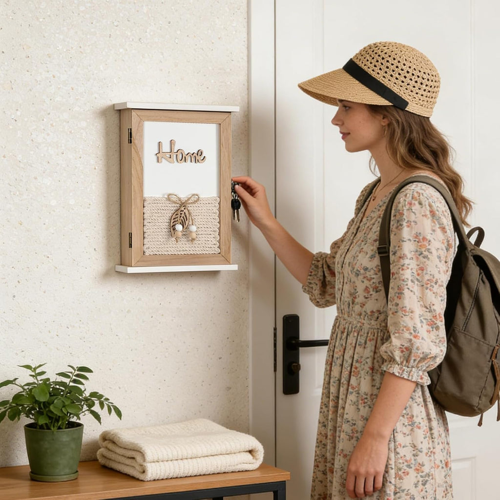 Key Holder for Wall, 6 Hooks Key Rack Wall Mount Decorative Key Box Holder