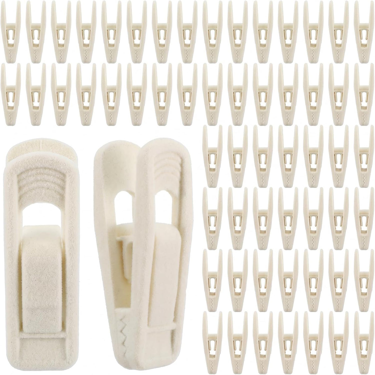 60 Pcs Beige Velvet Hanger Clips, Strong Flocking Finger Clips for Skirts, Pants & Scarves | Non-Slip Clip for Thin Velvet Hangers