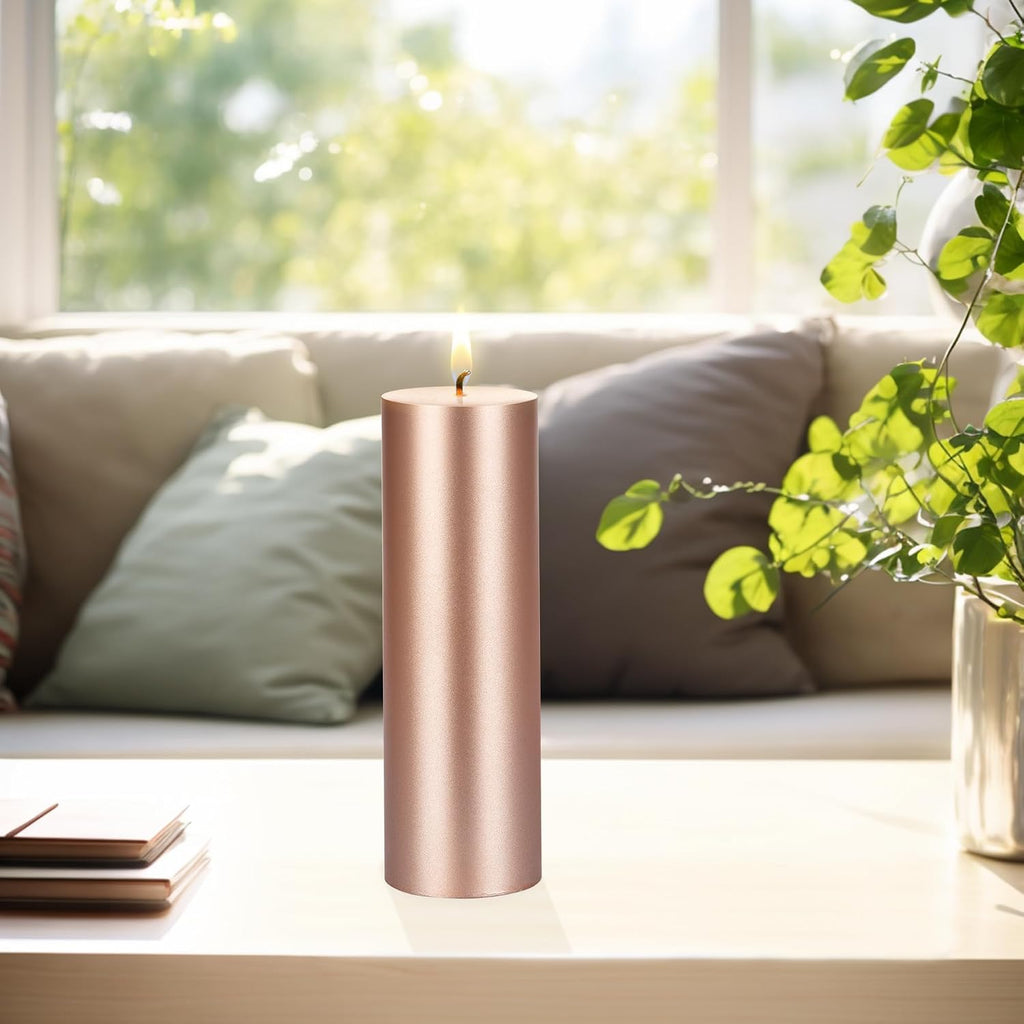 Mega Candles 6 pcs Unscented Solid Rose Gold Pillar Candles, Hand Poured Premium Wax Candle 3 Inch x 9 Inch, Home Décor, Spas, Weddings, Occasions, Party, Centerpieces, Holidays, Vigils, Prayers