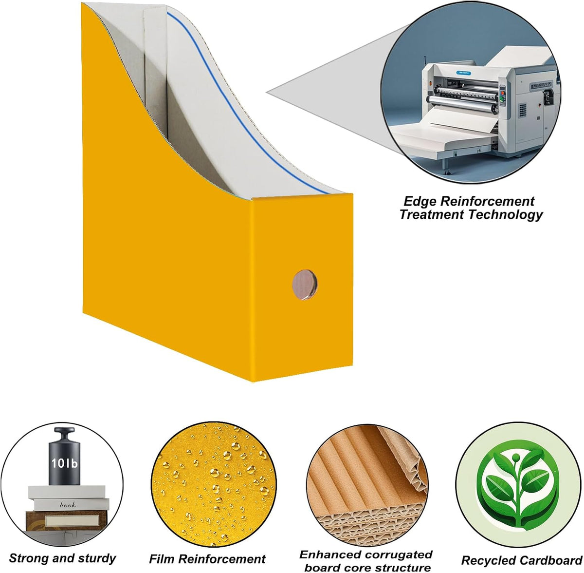 Limitliho 2 Pack Yellow Cardboard Magazine File Holder for Desk or Shelves