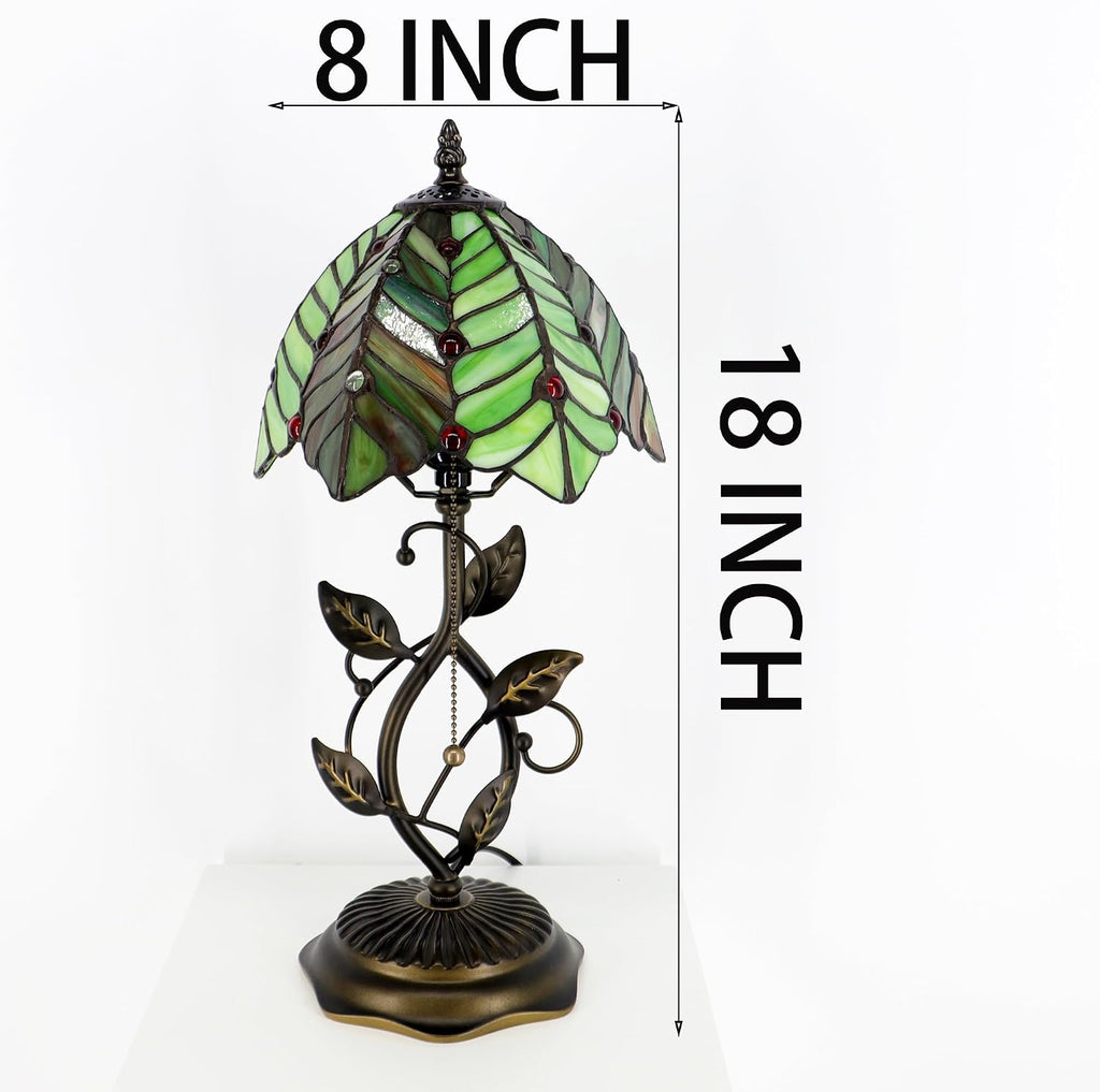 Tiffany Style Stained Glass Table Lamp Green Coconut Leaves 18 Inch