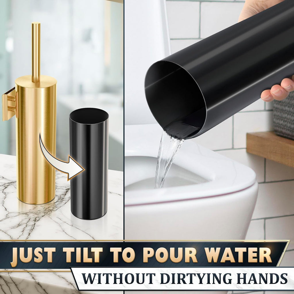 Brushed Gold Toilet Brush and Holder Set, Wall Mounted Toilet Brush Holder