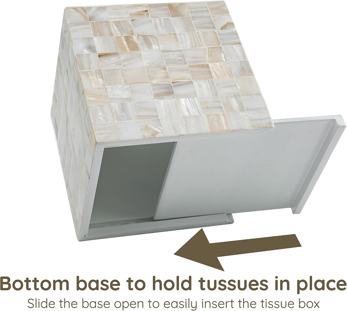 Tissue Box Cover - Mosaic Mother of Pearl Inlay Tissue Box Holder - Tissue Box Cover Square 5.9 x 5.9 x 5.9 in - Decorative Bathroom, Bedroom or Office (White)
