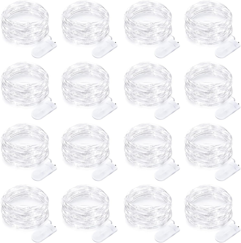 16 Pack Led Fairy Lights Battery Operated String Lights 10 Feet 30 LED Waterproof Twinkle Lights Mason Jar Lights Silver Wire Firefly Lights for Christmas Party Wedding Patio White