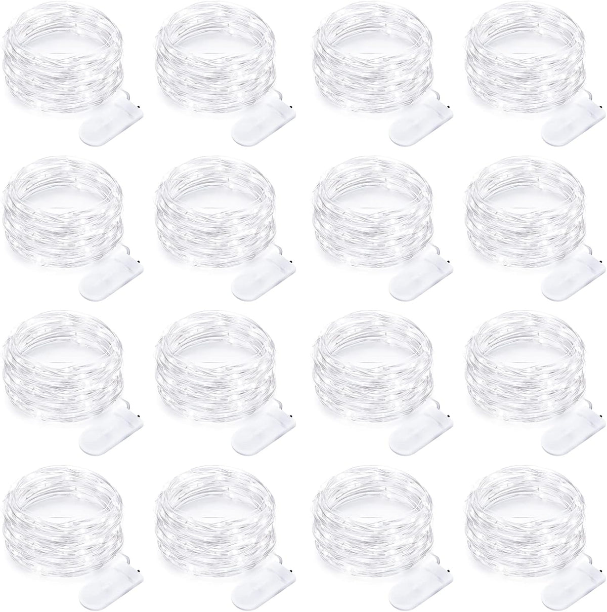 16 Pack Led Fairy Lights Battery Operated String Lights 10 Feet 30 LED Waterproof Twinkle Lights Mason Jar Lights Silver Wire Firefly Lights for Christmas Party Wedding Patio White