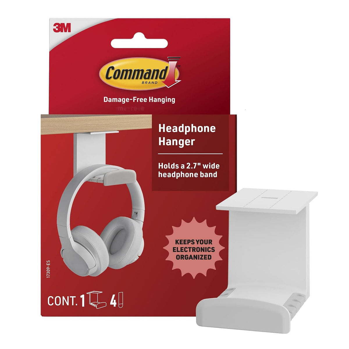 Command Headphone Hanger, 1 Hook, 4 Large Strips