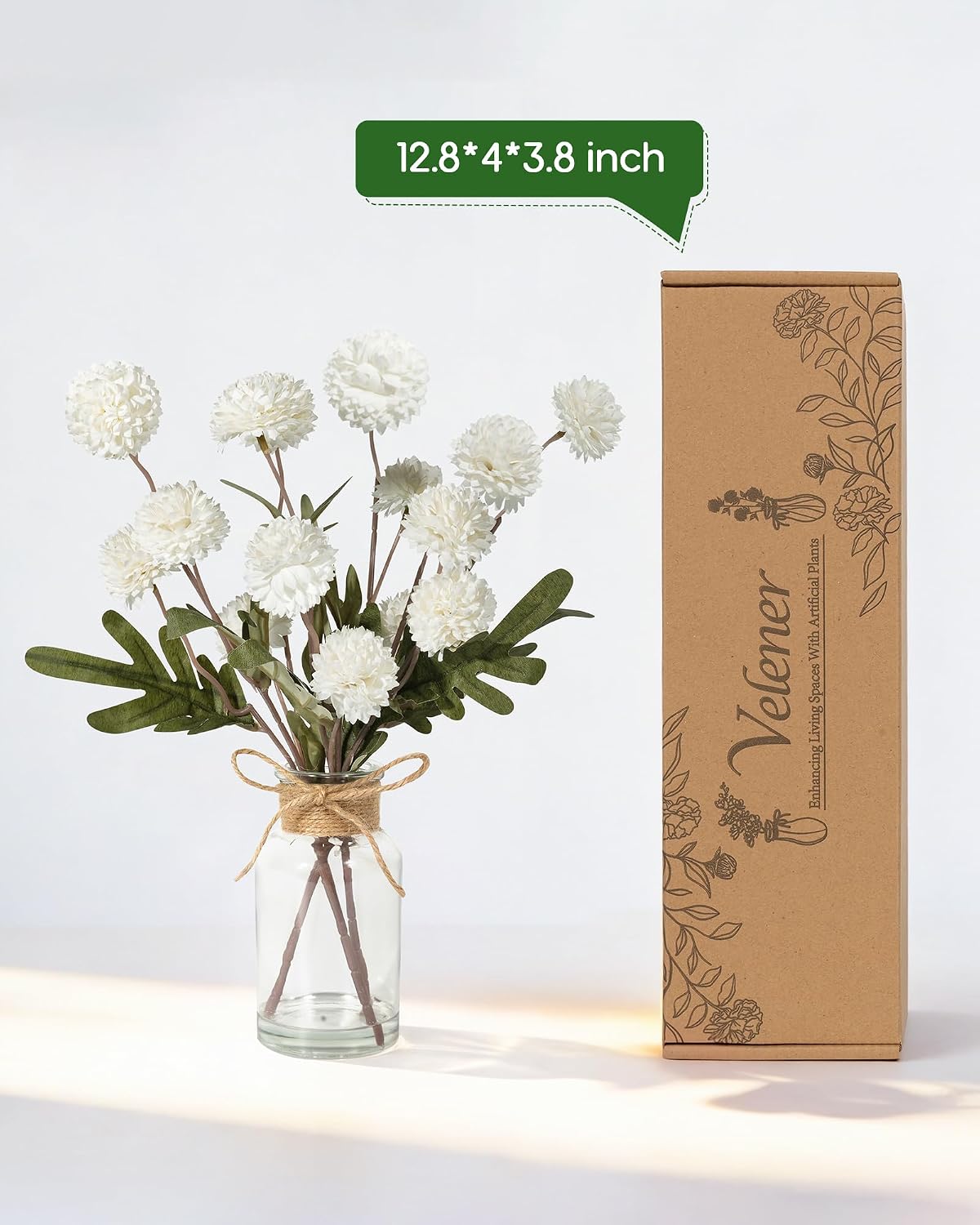 Velener White Faux Silk Mums Fake Flowers in Vase With Faux Water, Fake Plants Artificial Flowers For Home Decor Kitchen Bathroom Farmhouse Living Room Coffee Table Small Centerpieces For Table 1 Pack