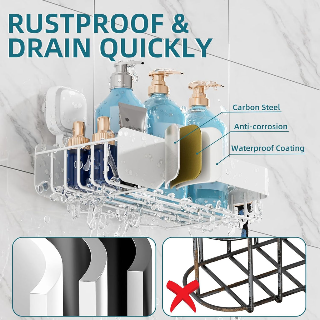 TAILI Shower Caddy Suction Cup Rustproof Metal Shower Shelves White 2pack