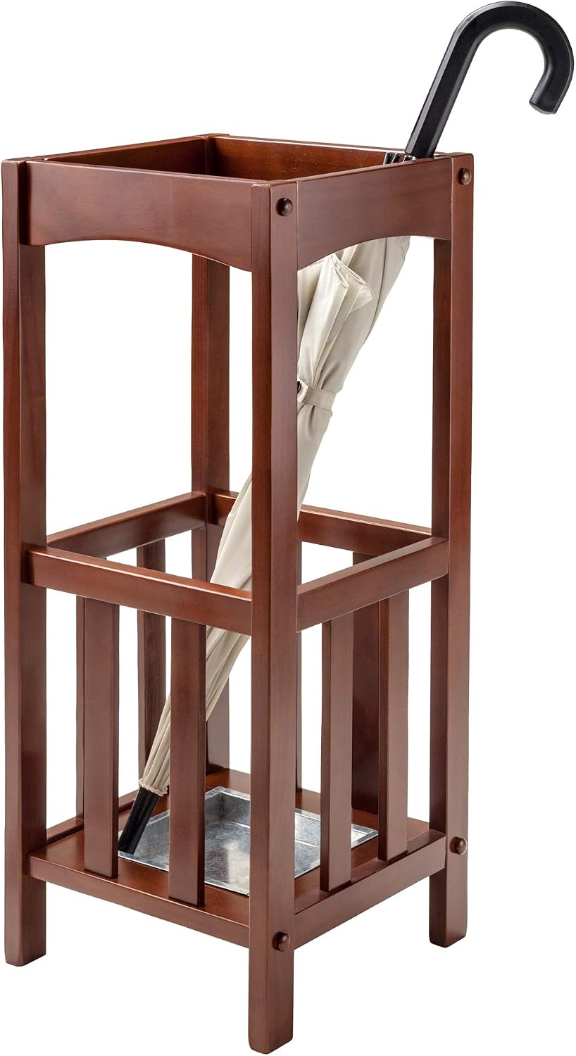 Winsome Rex Umbrella Stand with Metal Drip Tray, 27", Walnut