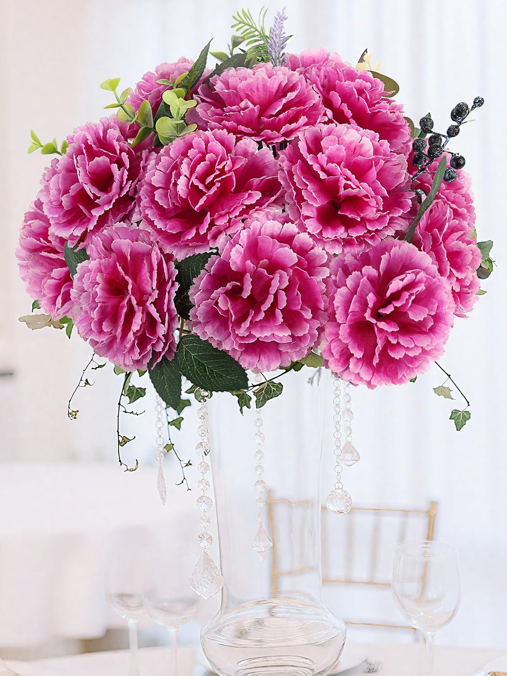 108pcs Carnation Artificial Flowers with Stems, 3.5" Fushia Carnations