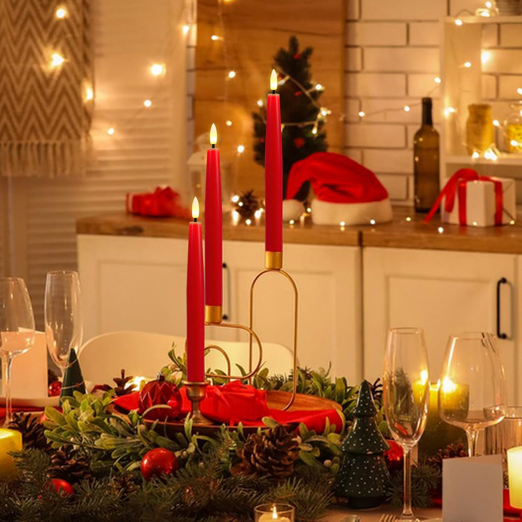 GenSwin Red Flameless Taper Candles Led Battery Operated Remote Timer