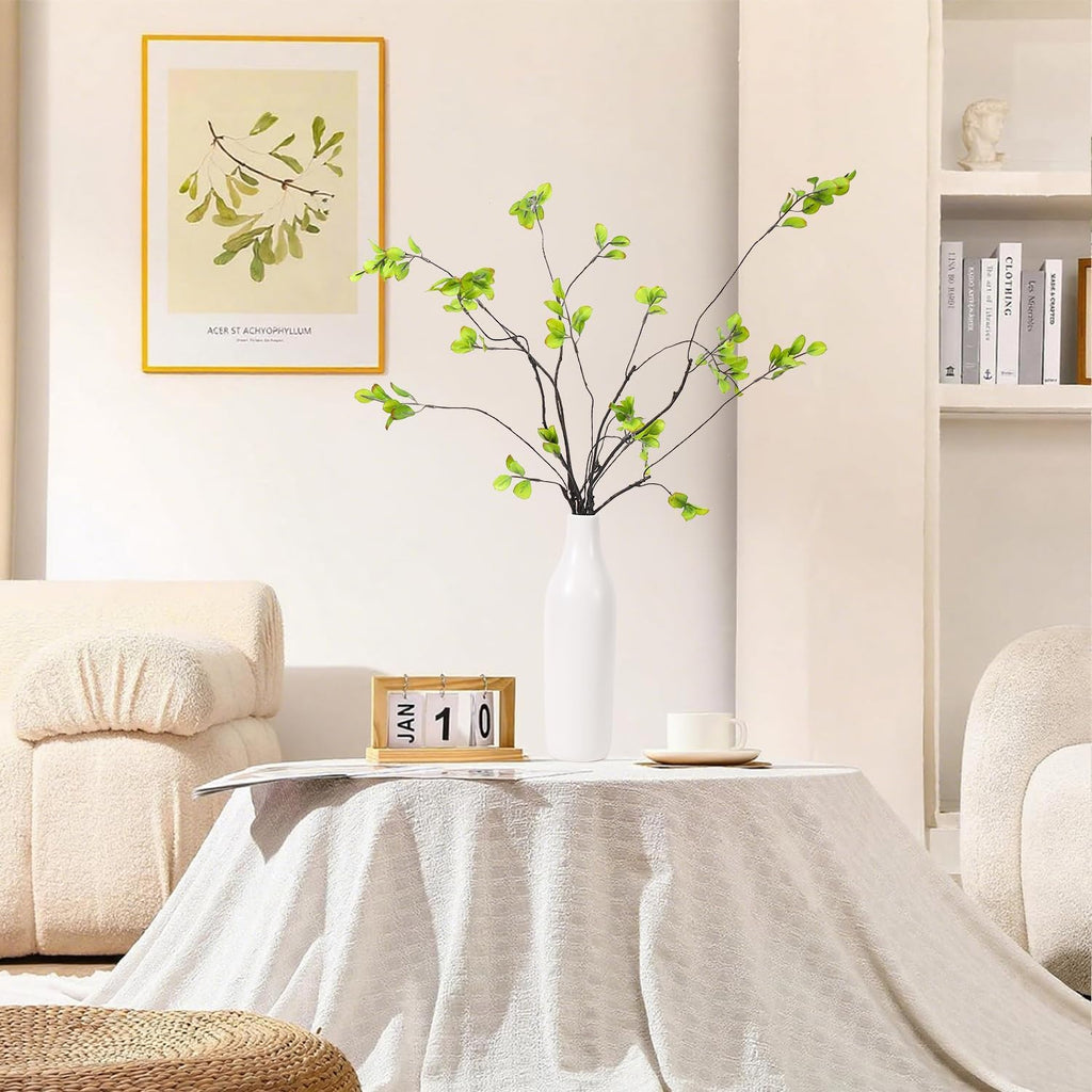 5Pcs Artificial Ficus Branches with Vases, Faux Eucalyptus Greenery Stems in Flower Vase,Fake Eucalyptus Plant for Home Bathroom Living Room Decor,Centerpiece Table Decoration