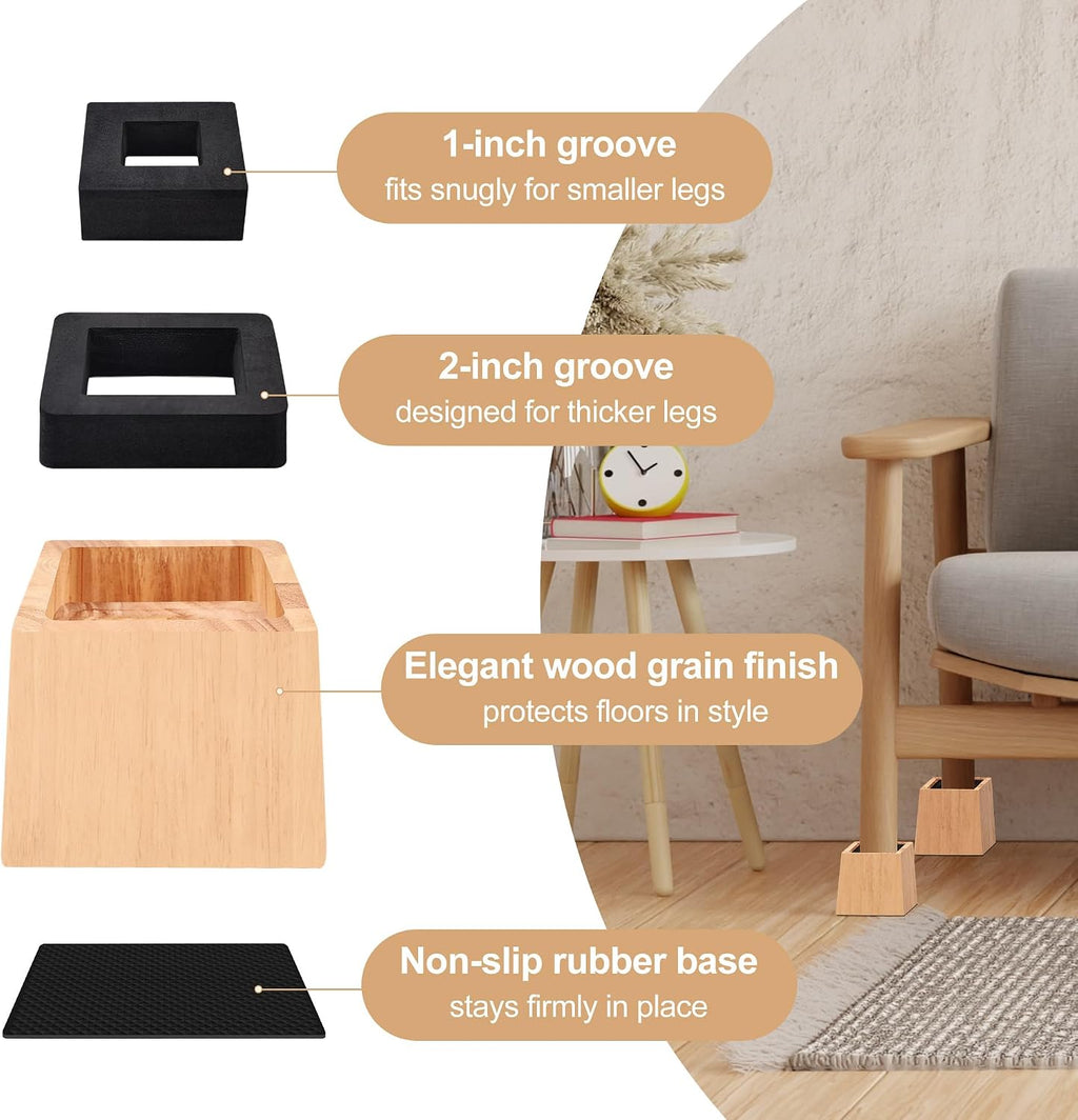 Wooden Bed Risers 3 Inch Heavy Duty, Support 2500 lbs, Nature