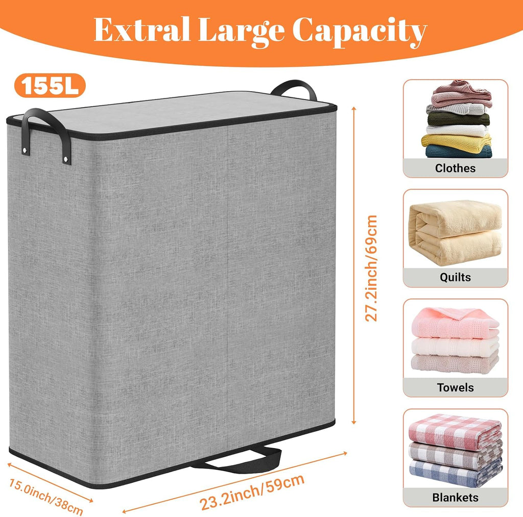 155L 2 Section Laundry Hamper with Lid, Laundry Basket, Gray