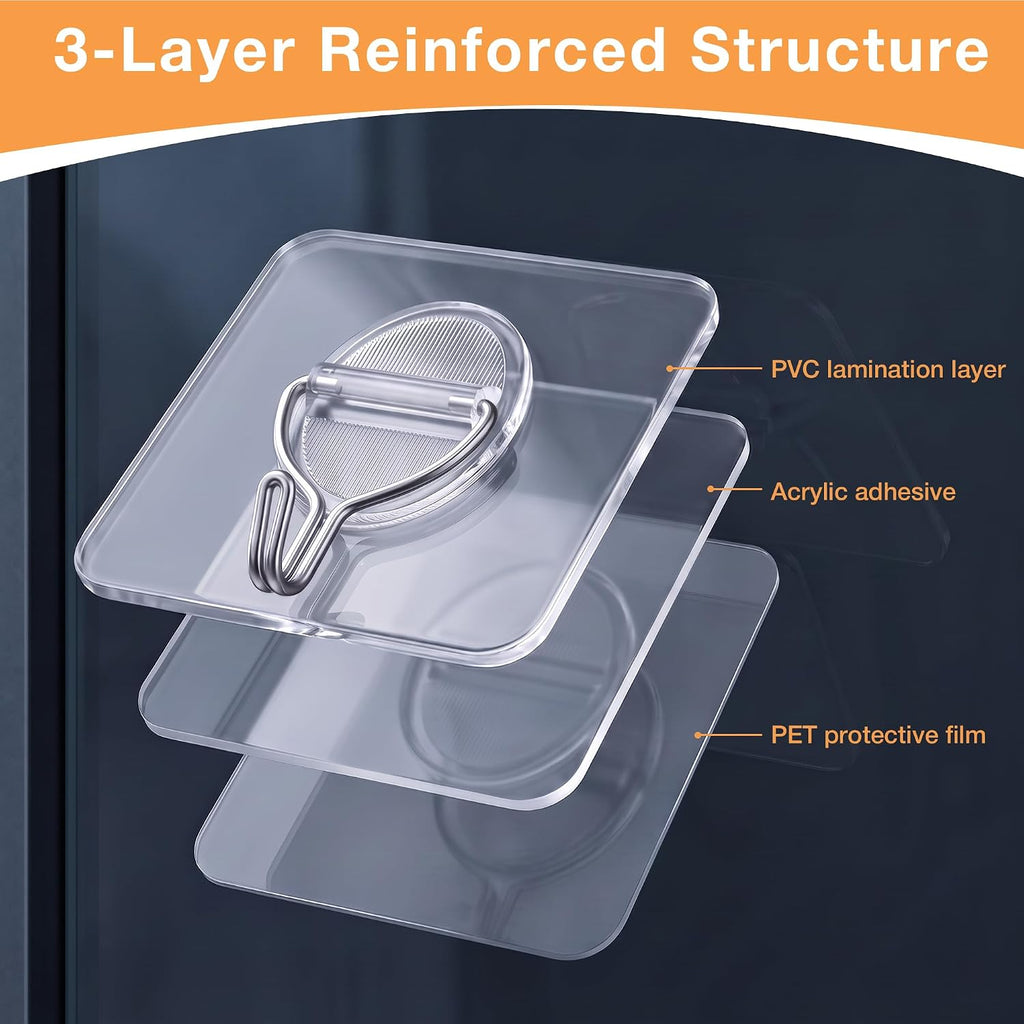Clear Adhesive Wall Hooks Heavy Duty Hanging Sticky-30 Pack Mixed Set