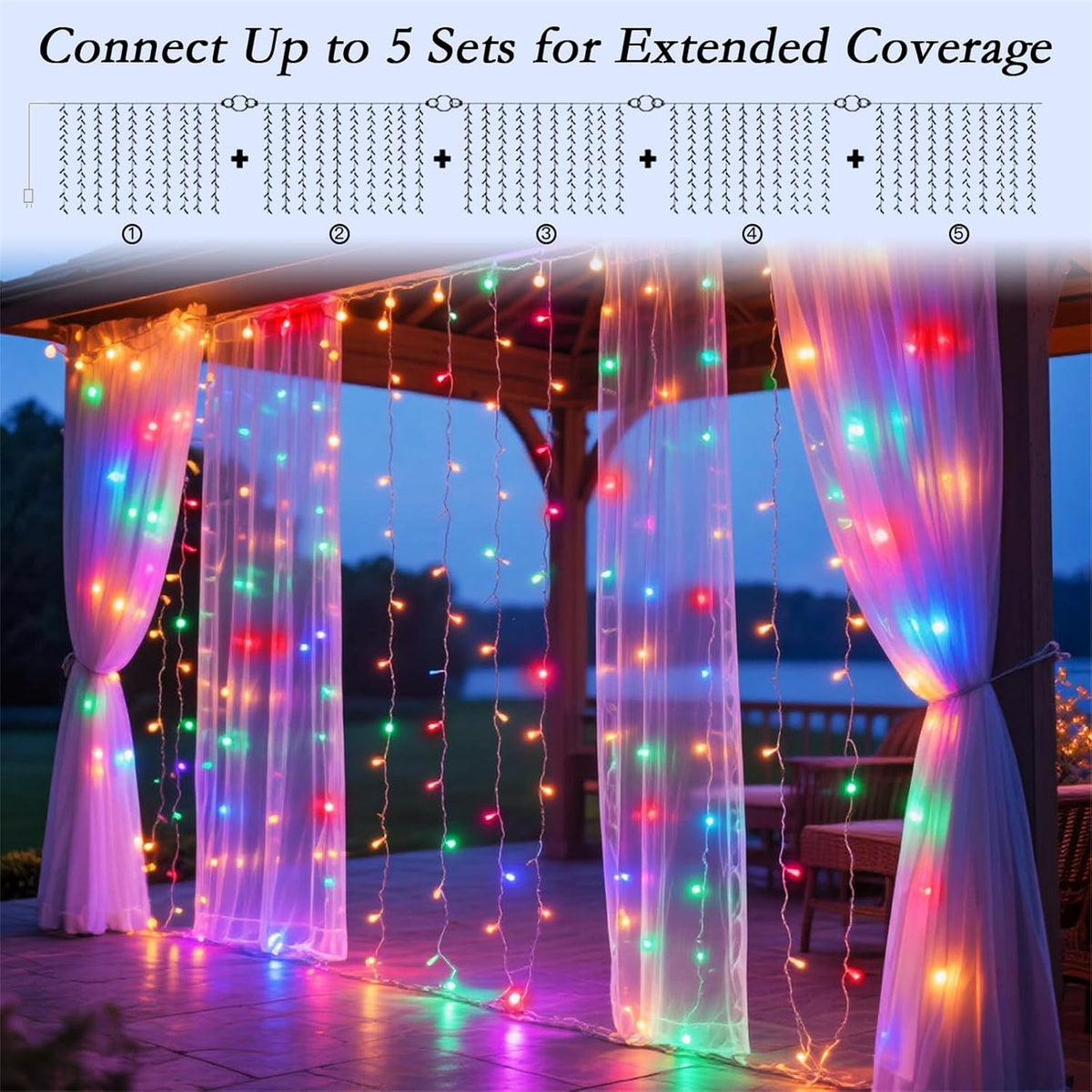 200 LED Multicolor Rainbow Curtain Fairy Lights 9.8x6.6FT Plug in