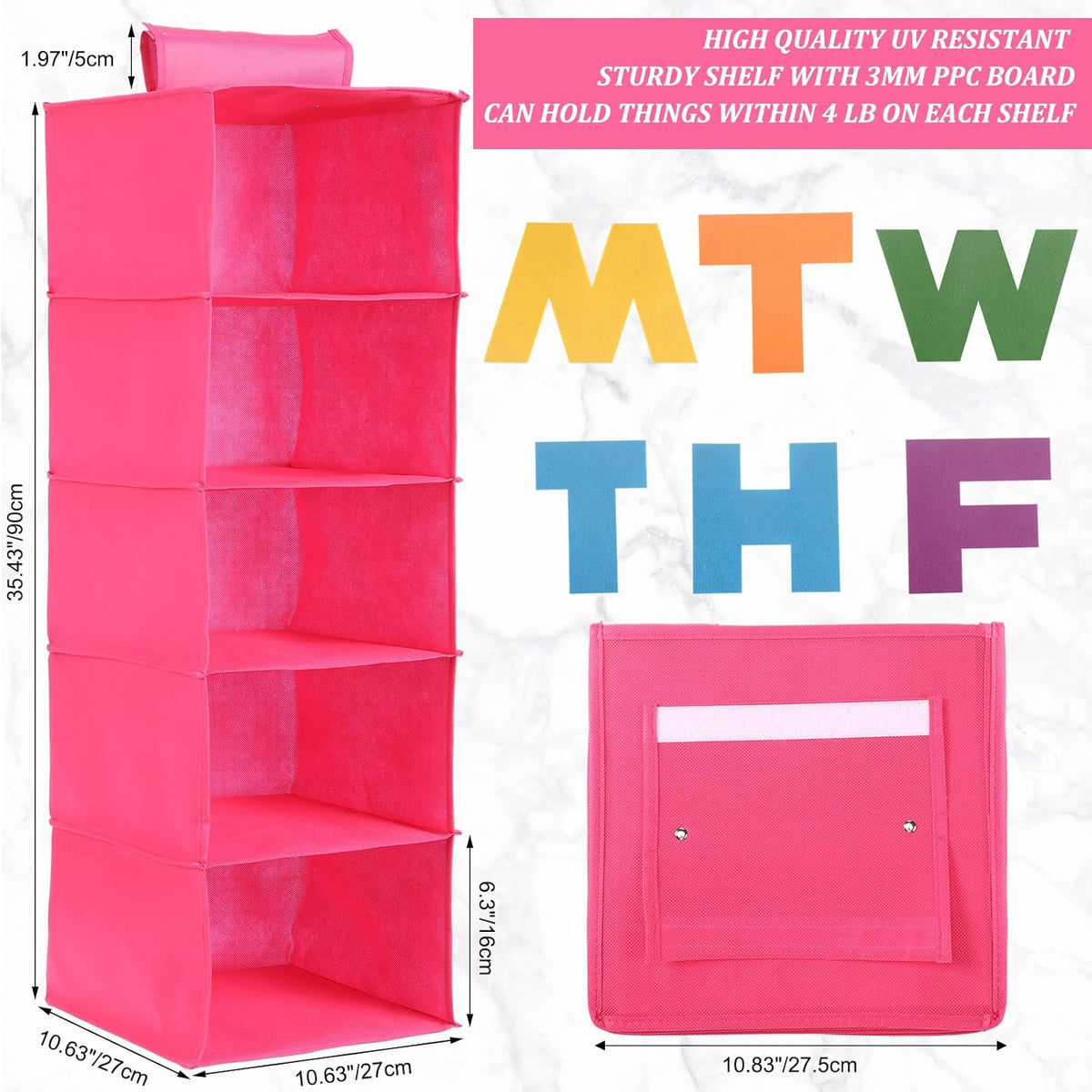 Hahafelt 2pcs 5 Shelf Weekly Clothes Organizer for Kids, Rose Red