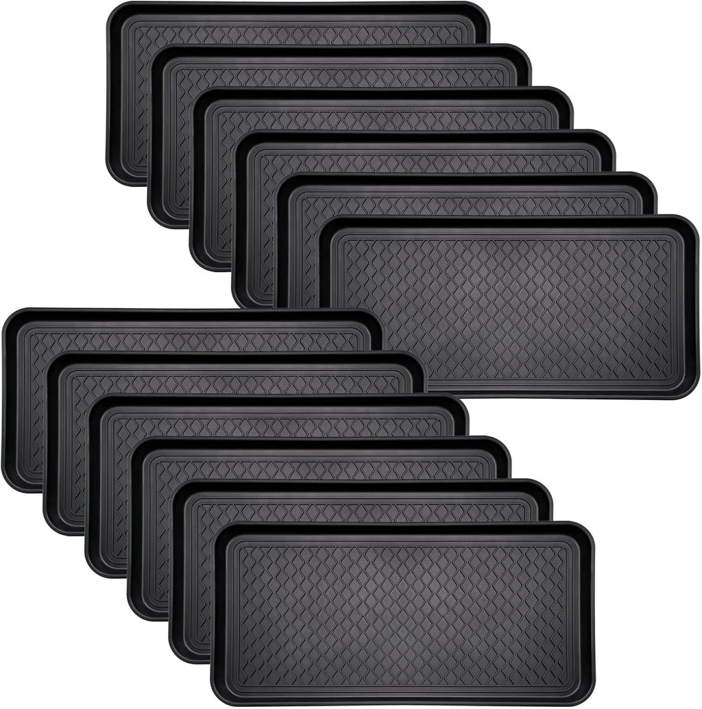 8 Pcs Multi Purpose Boot Tray Pet Feeding Mat Anti Slip Waterproof Protection Shoe Mat for Indoor Outdoor(Black, 30 x 15 x 1.2 inch)