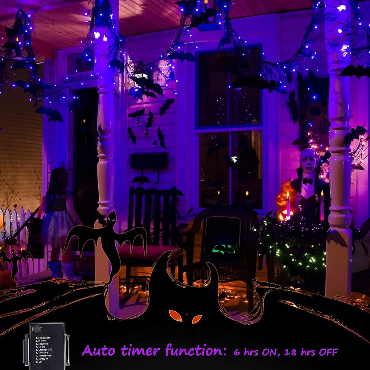 Halloween Battery Operated String Lights, 2 Pack 17.8 Feet 50 LED Purple