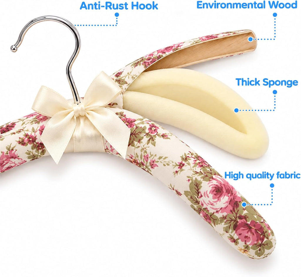 Long Floral Padded Hangers for Women Clothing, Sweaters, Clothes, 10 Pack