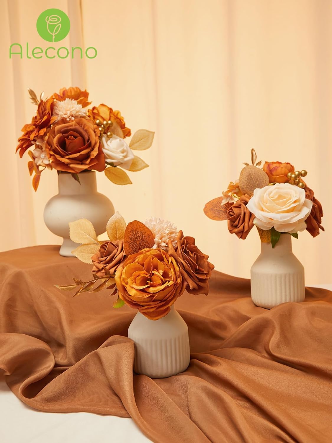 Alecono Orange Artificial Flowers, Silk Fake Fall Floral Set