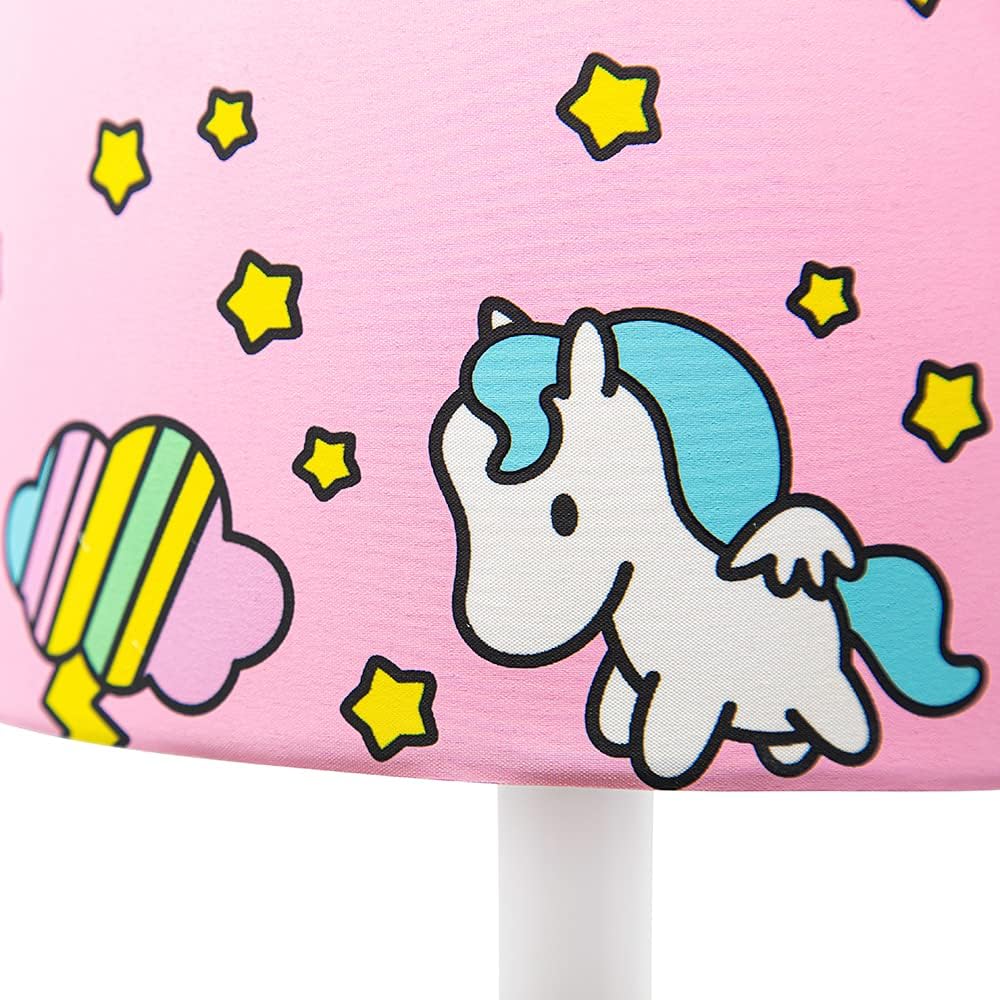 Unicorn Lamp for Girls Room | UL Listed Hand-Painted Rainbow Table Light with Pink Star Shade | Bedroom Nightstand Decor, Bulb Included