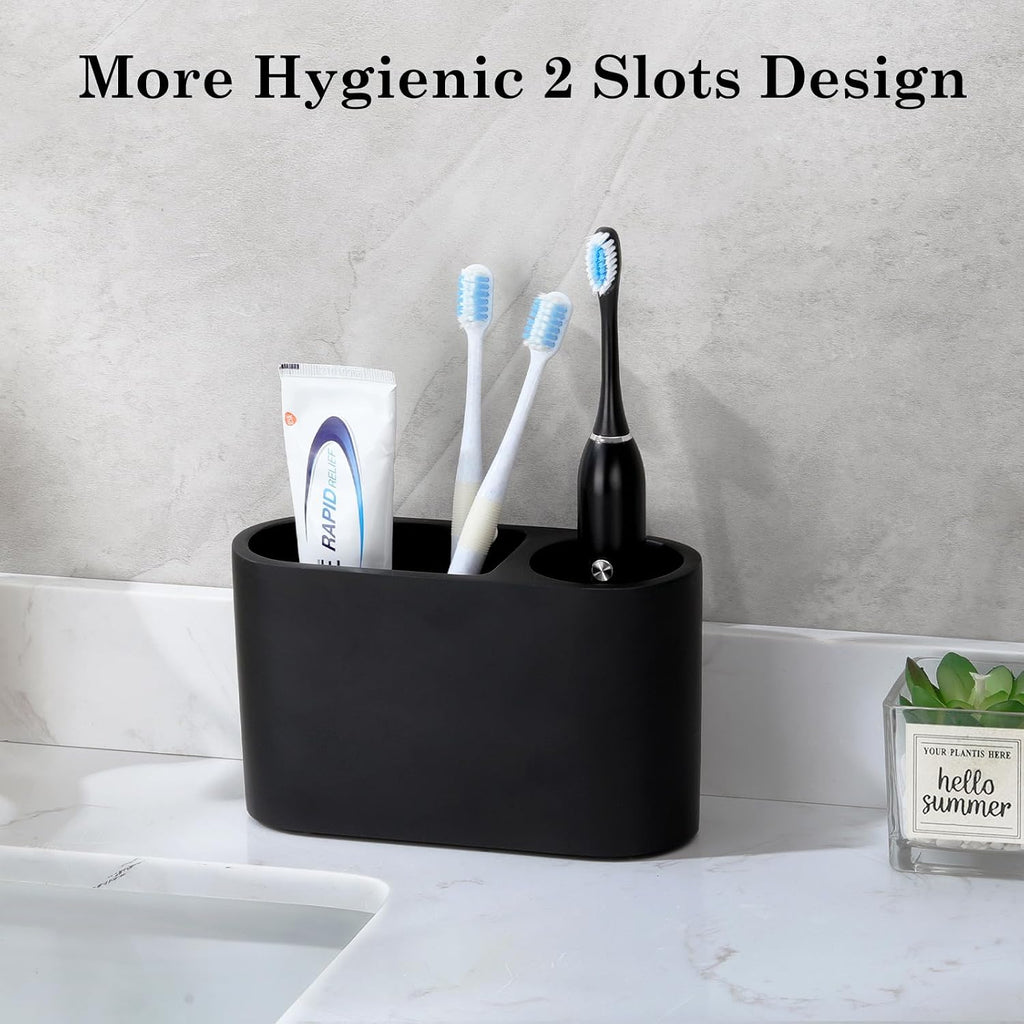 Luxspire 2 Slots Toothbrush and Toothpaste Holder, Resin, Matte Black