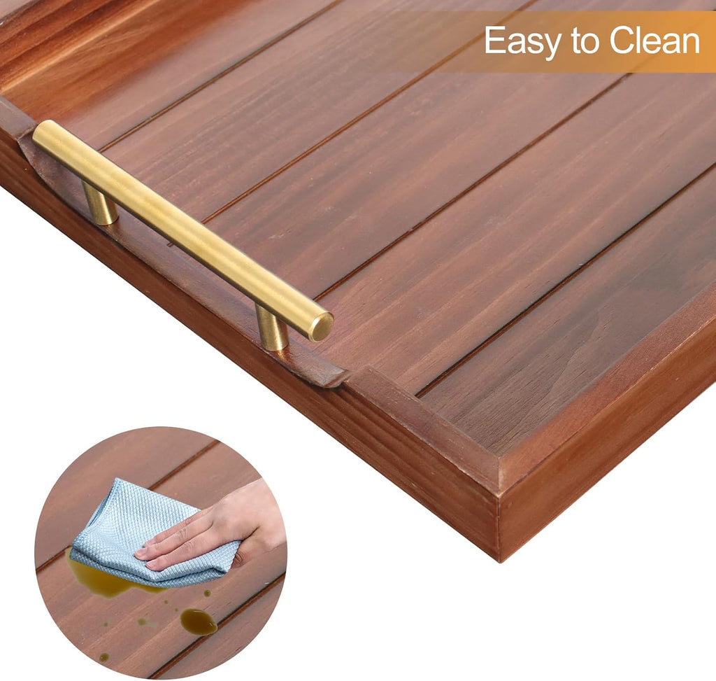 SXNOWS Large Wooden Serving Tray with 2 Sets of Handles,Dark Brown