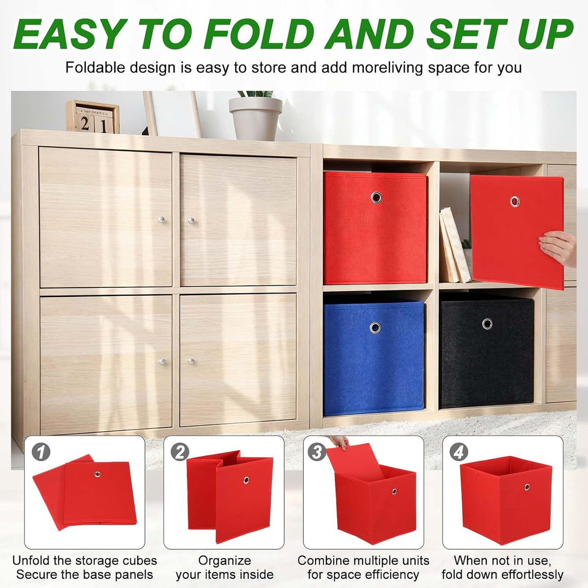 uxcell 3 Pack Storage Cubes 12x12x12 for Organizing Red