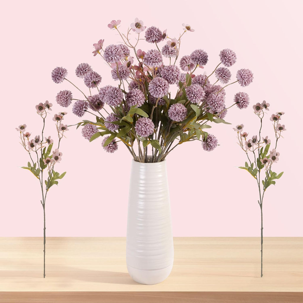 Mixed 10 Pcs Artificial Pompon Mum Set-8 Chrysanthemum & 2 Rose Red Daisy, Purple Silk Faux Flower for Vase Fall Floral Arrangements Wedding Centerpiece DIY Home Indoor Outdoor Decor (No Vase)