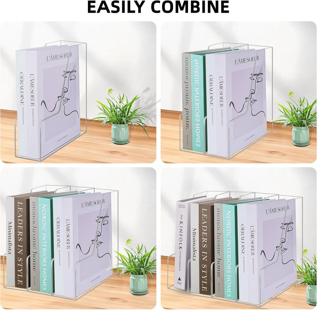 Clear Acrylic Magazine Rack, Vertical File Holder, Desk Organizer Storage Stand for Office, 4 Pack