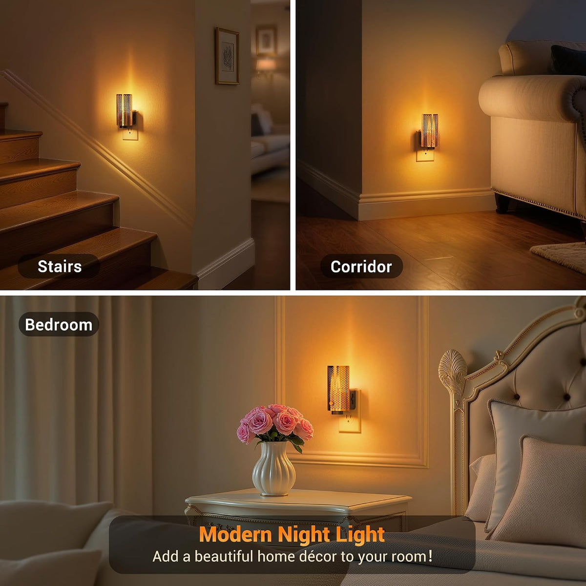 JandCase Night Lights Plug into Wall, Pretty Nightlight with Metal Shade