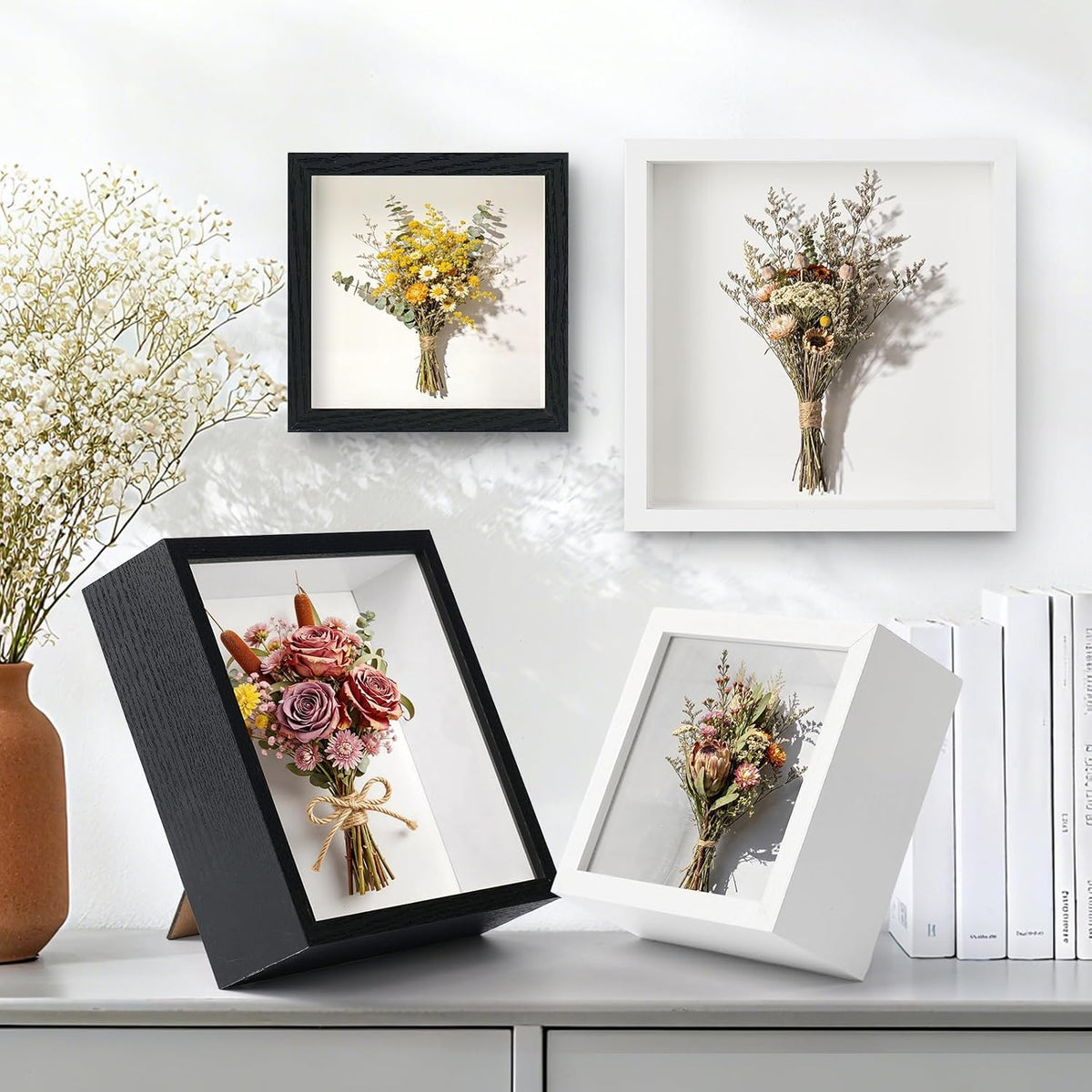 4 Pcs 8x10 Shadow Box Frame-1.96" Deep Keepsake Box 3D Picture Frame/White