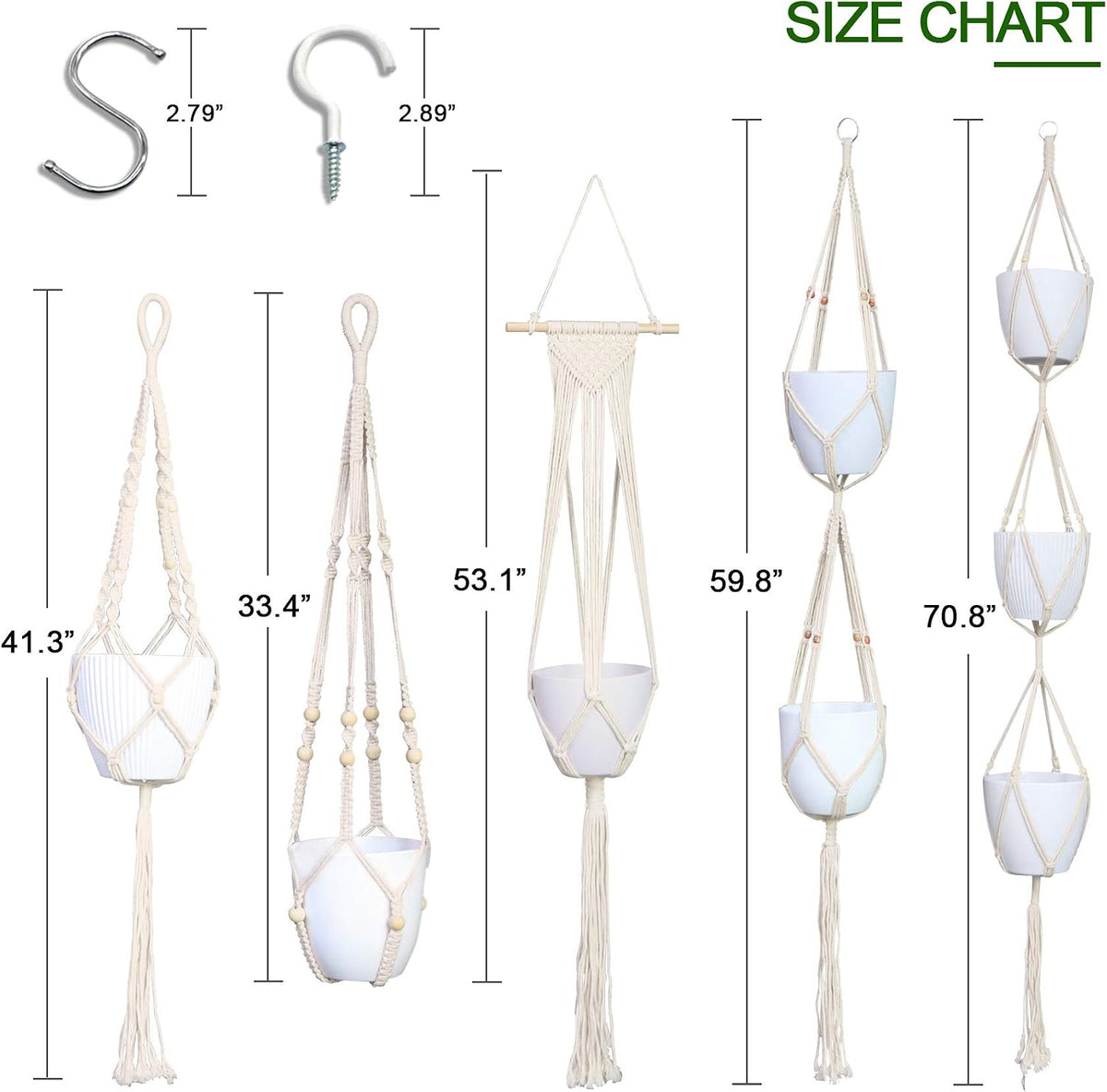 IGaiety 5 Pack Macrame Plant Hangers with Hooks for Indoor Outdoor Decor