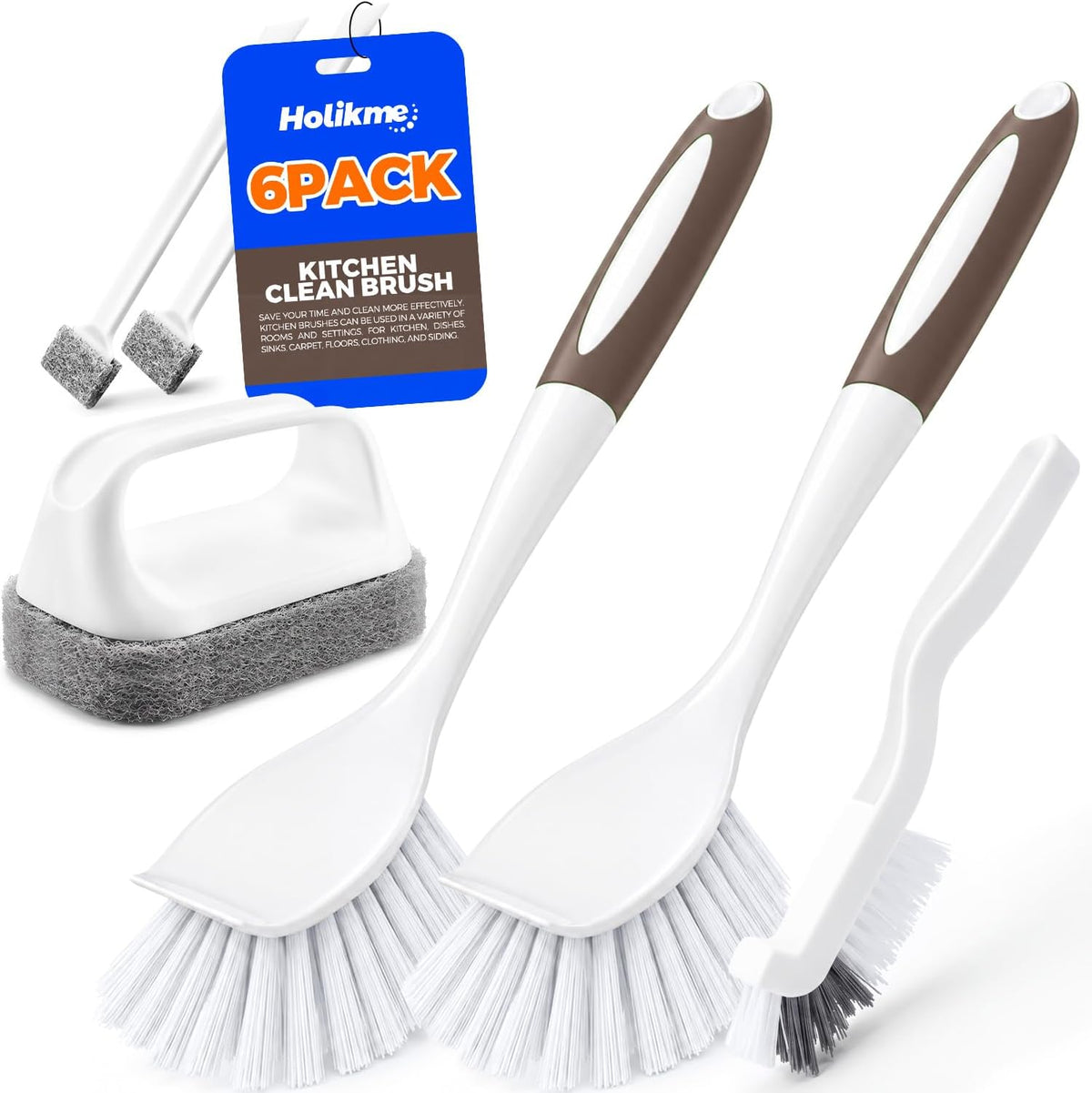 Holikme Dish Brush Cleaning Brush Set for Cleaning Groove Gap,Brown