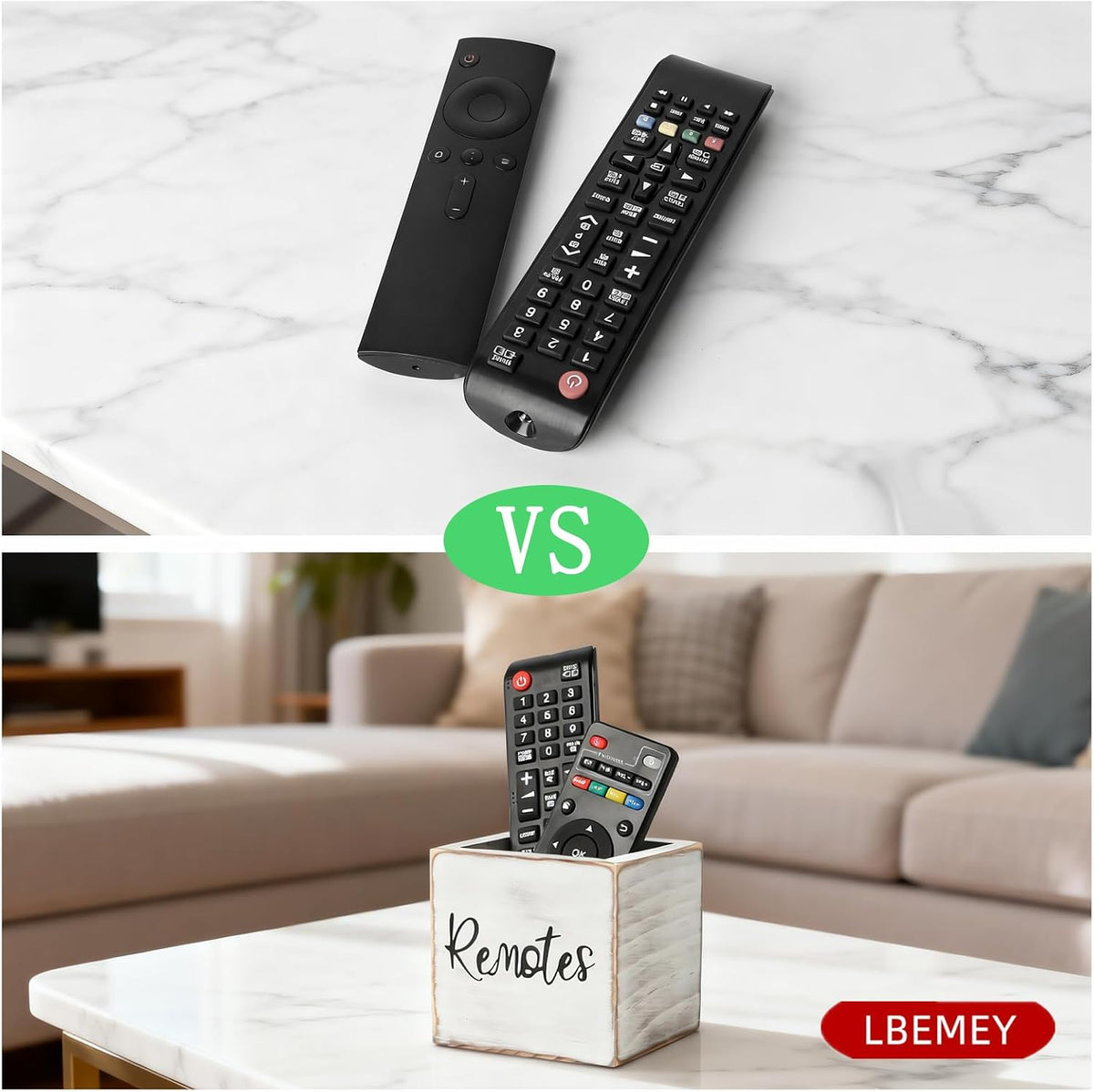 LBEMEY Wood Remote Control Holder, TV Remote Control Organizer for Home Bedroom Table, Multi-Purpose Desktop Storage (Retro White, S,for 2 or 3 Remote Controls)