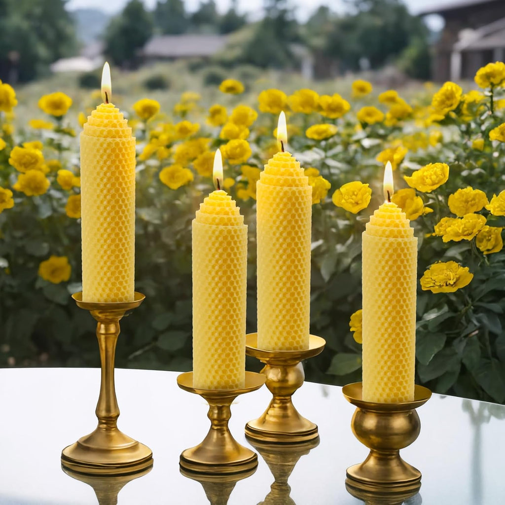 DEYBBY 1.5×6 inch Yellow Natural Beeswax Pillar Candles Set of 4