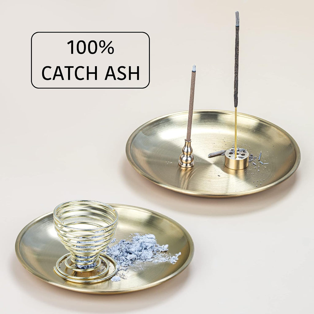 ZenBless 4 in 1 Incense Burner, Palo Santo Holder, Sage Holder, Incense Holder for Incense Sticks/Coil/Cones, 5.5 inches Brass Ash Catcher for Meditation Yoga Room