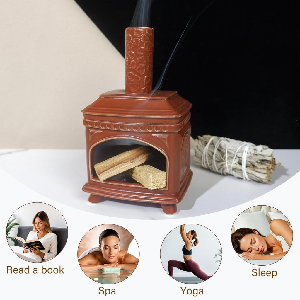 MOUGIGI Palo Santo Burner Holder-Ceramic Mini Chiminea, Incense Chimney