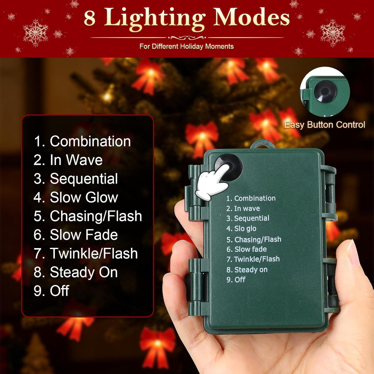 Battery Operated 15FT Christmas Bow 30LED Outdoor Fairy String Lights Red