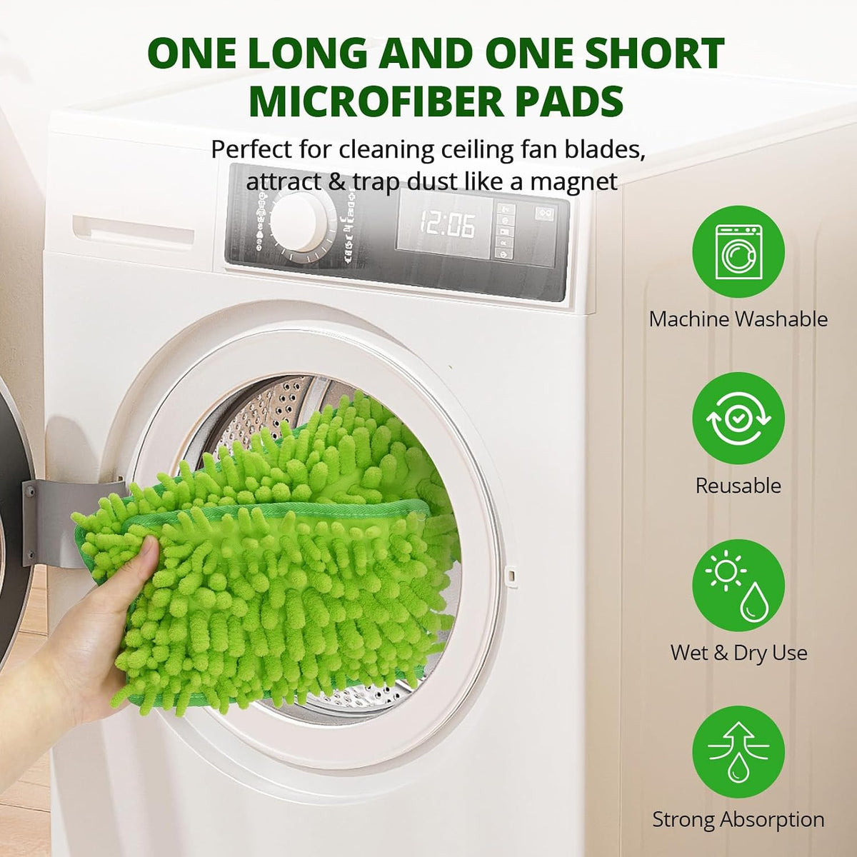 Ceiling Fan Cleaner Duster with 6 Ft/72'' Extension Pole High Ceiling Fan Blade Cleaning Tool Microfiber Duster Reusable Pads for Cleaning Ceiling Fan, Baseboard, Blind, Cobweb, Molding