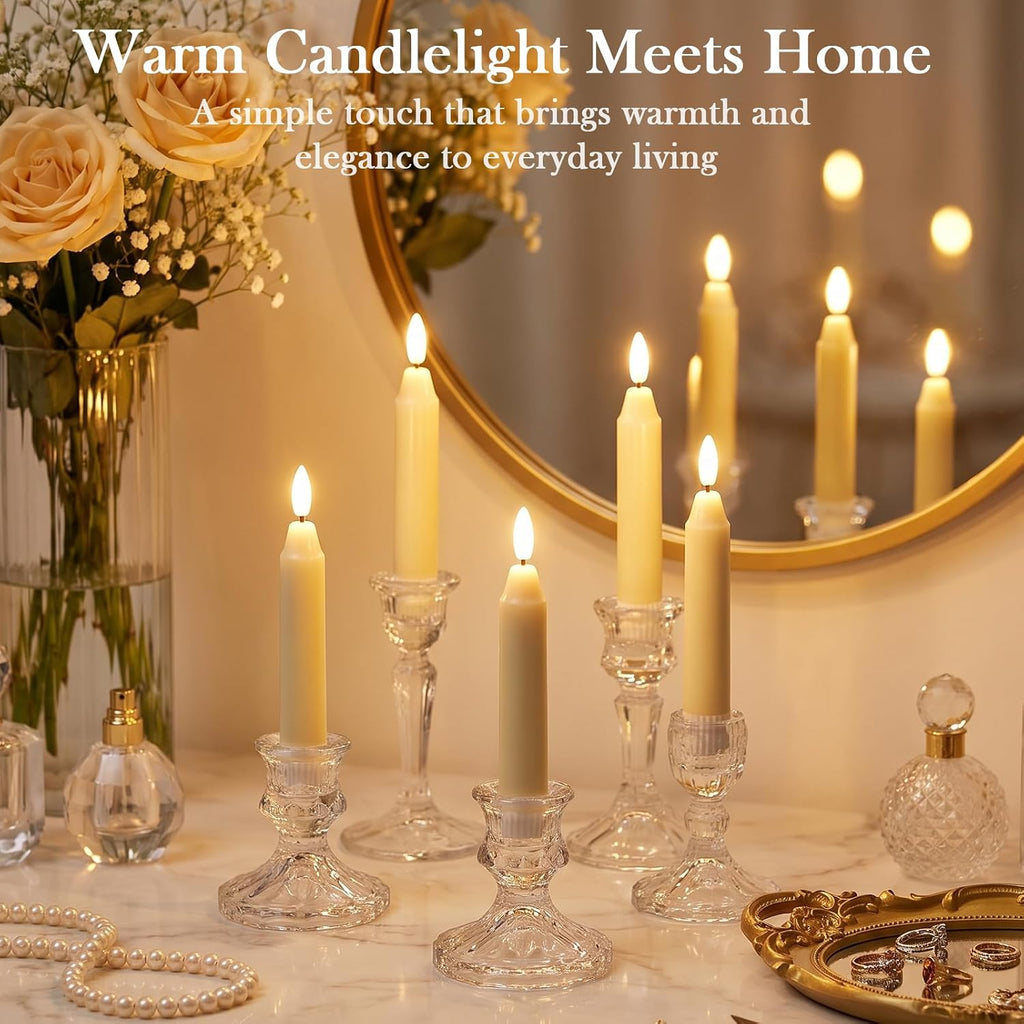 6Inch Flameless Taper Candles with Remote & 6 Batteries, Ivory