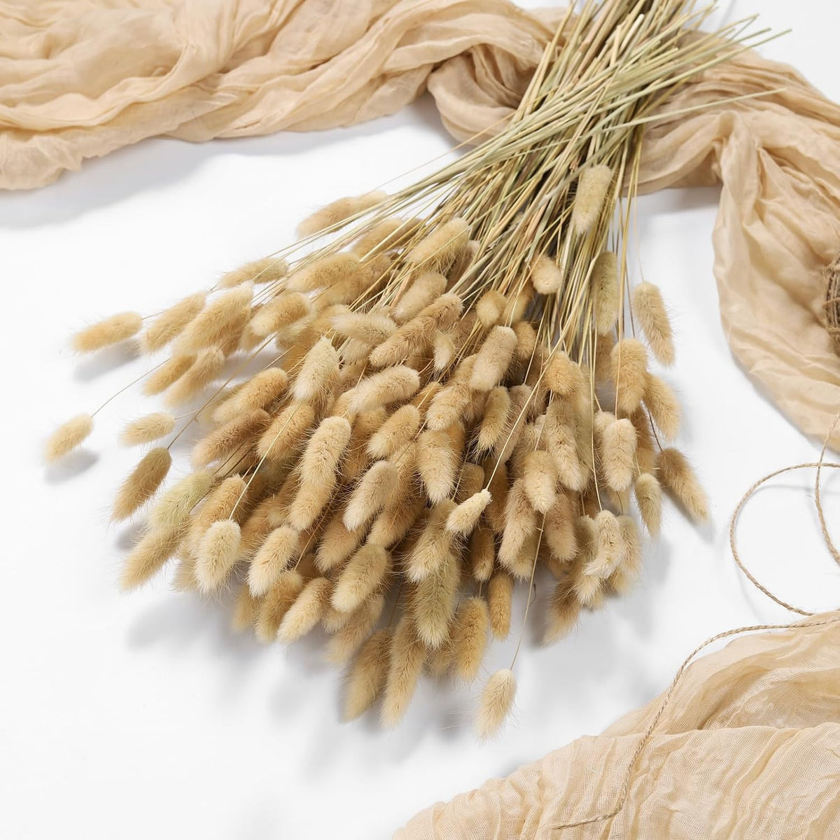 120PCS Bunny Tails Dried Flowers,17" Brown Pampas Grass Natural Rabbit Tail Grass for Boho Wedding,Baby Birthday Party,Home Table, Farmhouse Decor