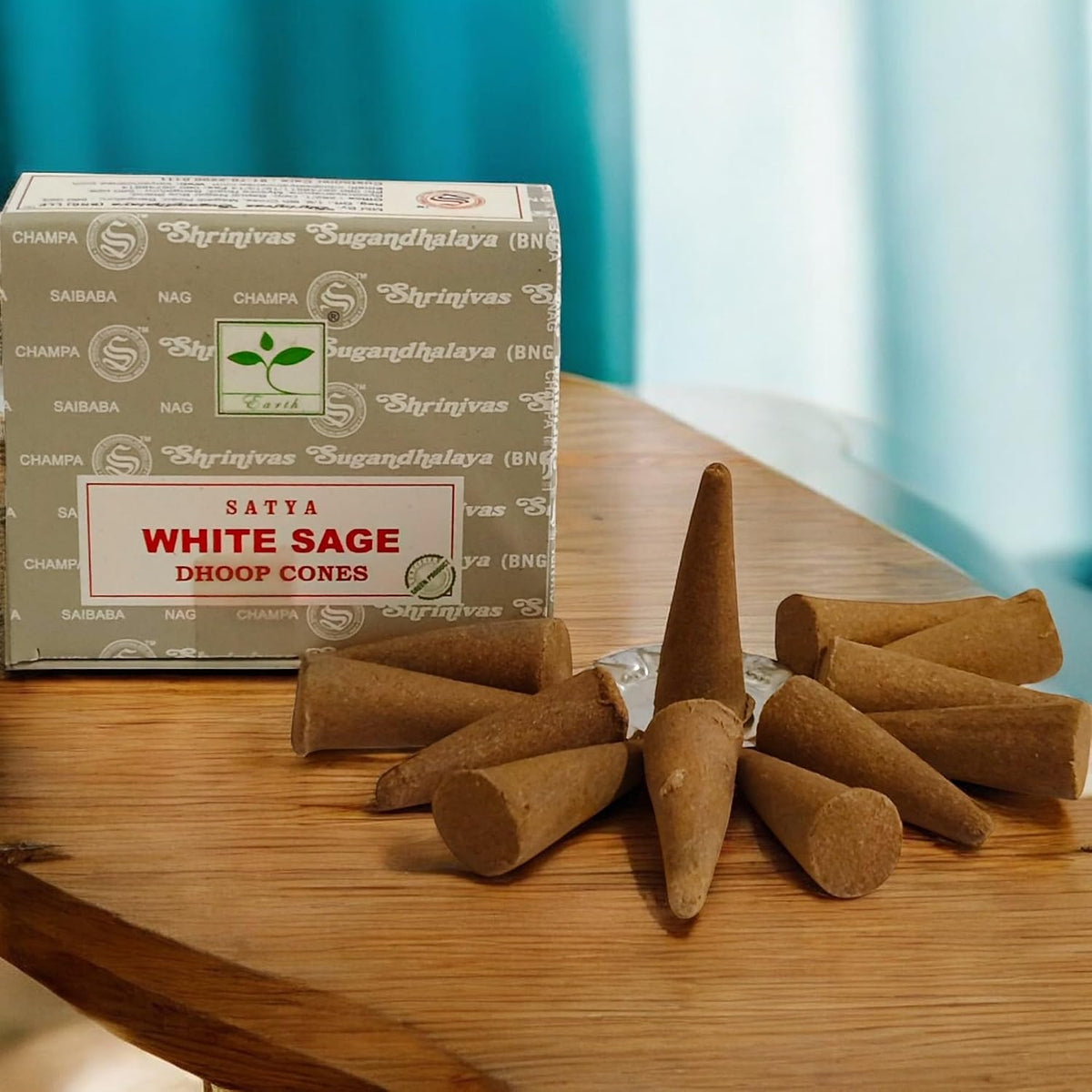 Satya Nag Champa Incense Cones for Meditation and Yoga, 48 Pieces, 4 Packs (Incense Dhoop Cones, White Sage)