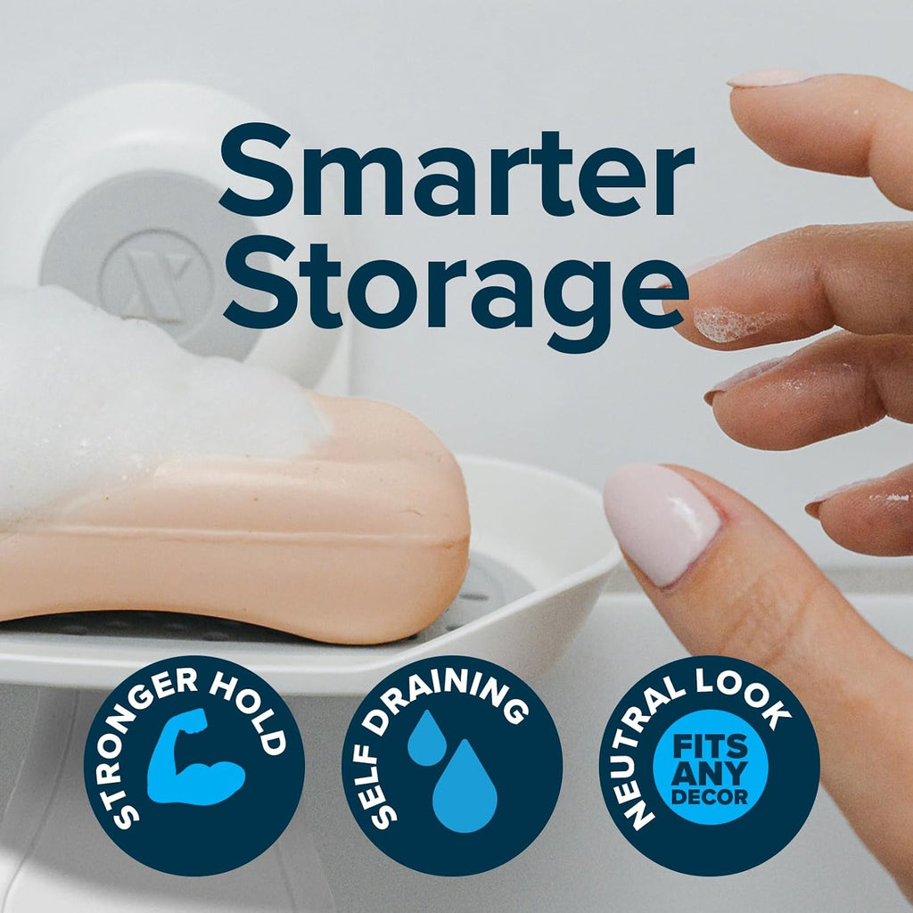 SlipX Solutions Strong Hold Suction Cup Double Tray Soap Dish for Shower