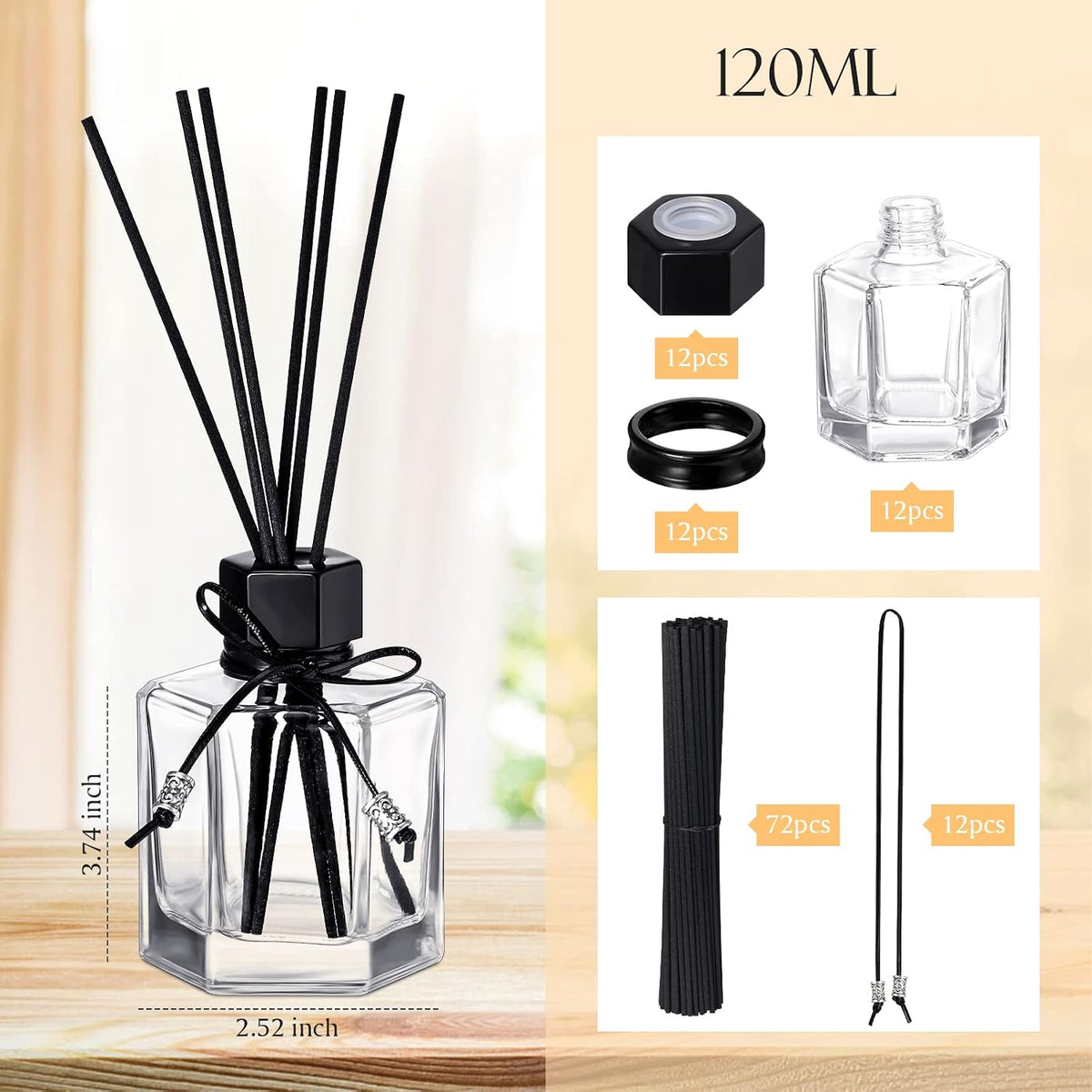 Huquary 4 Set 120 ml 4 Ounce Reed Diffuser Bottle Empty Glass Jars