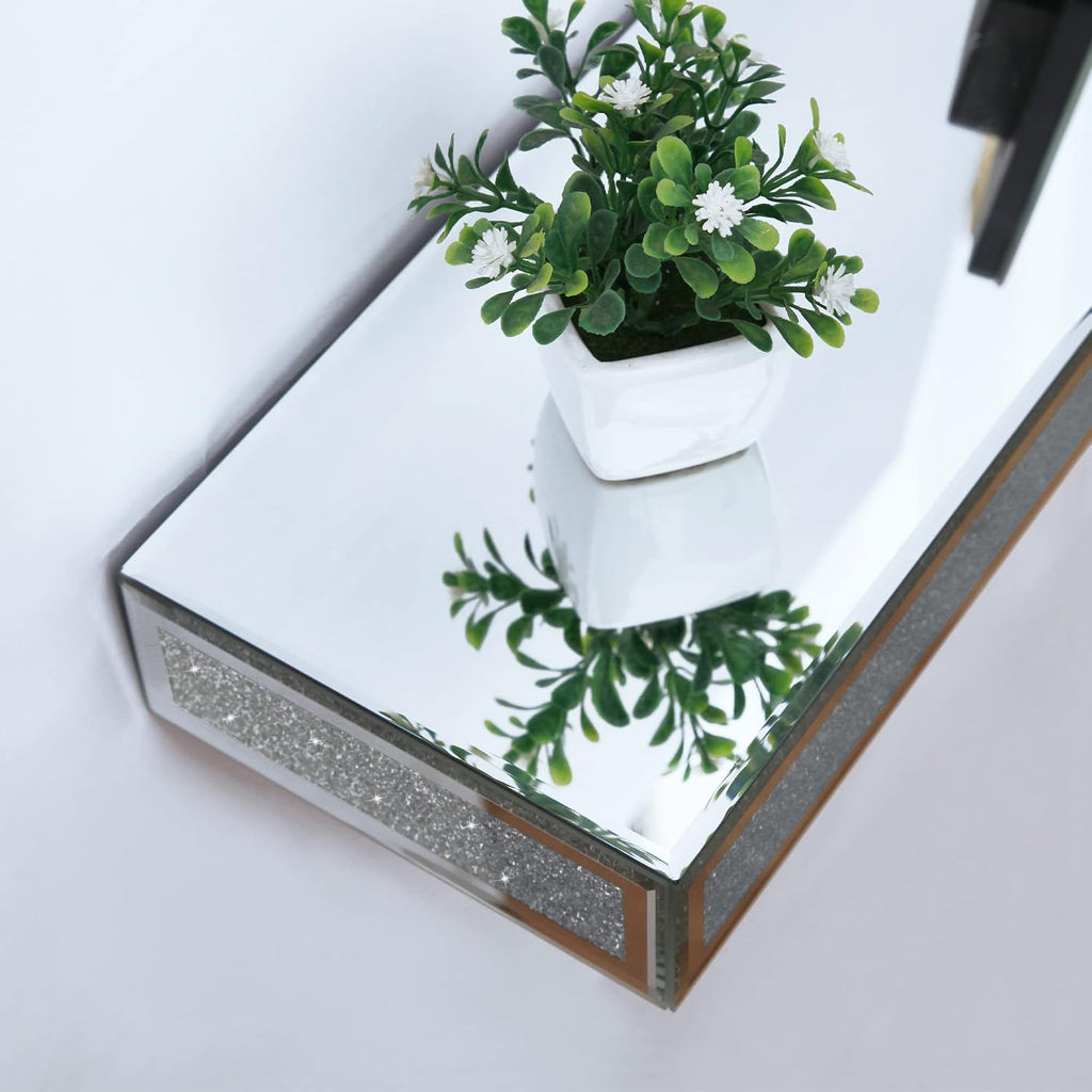 SHYFOY Mirrored Floating Shelves for Wall, Set of 2, Silver Glass Shelves