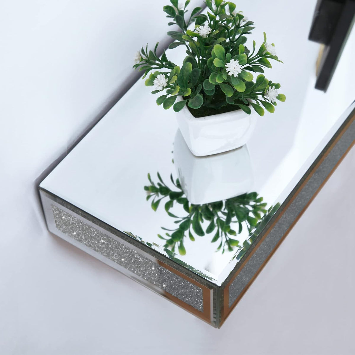 SHYFOY Mirrored Floating Shelves for Wall, Set of 2, Silver Glass Shelves