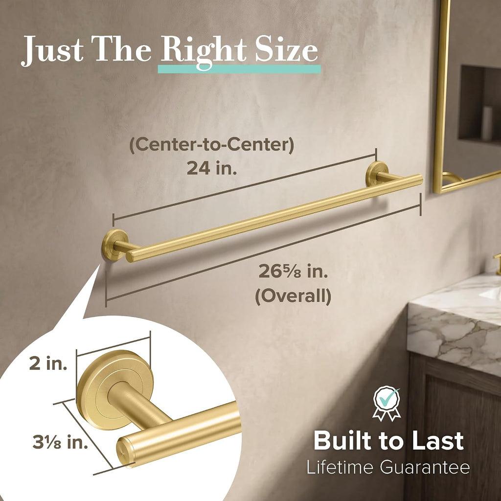 Gatco 4230 Latitude II 24-Inch Towel Bar, Wall Mounted Bathroom Towel Holder, Brushed Brass